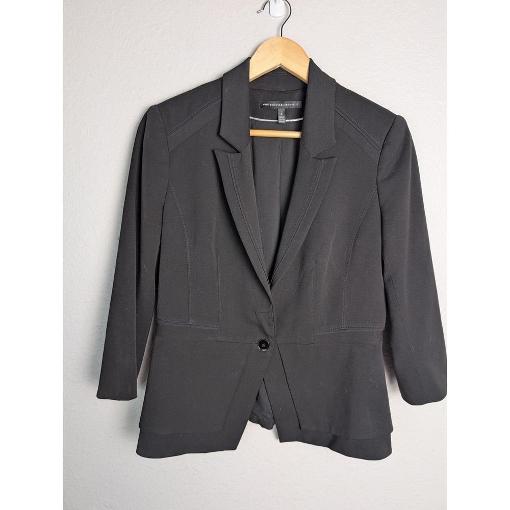 White House Black Market Blazer Womens 6 Black Polyester Rayon Spandex Lined